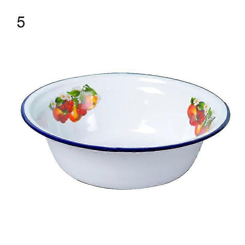 Enamel Bowl With Nostalgic Fruit Pattern - Thickened, Washable Soup Basin For Dinner