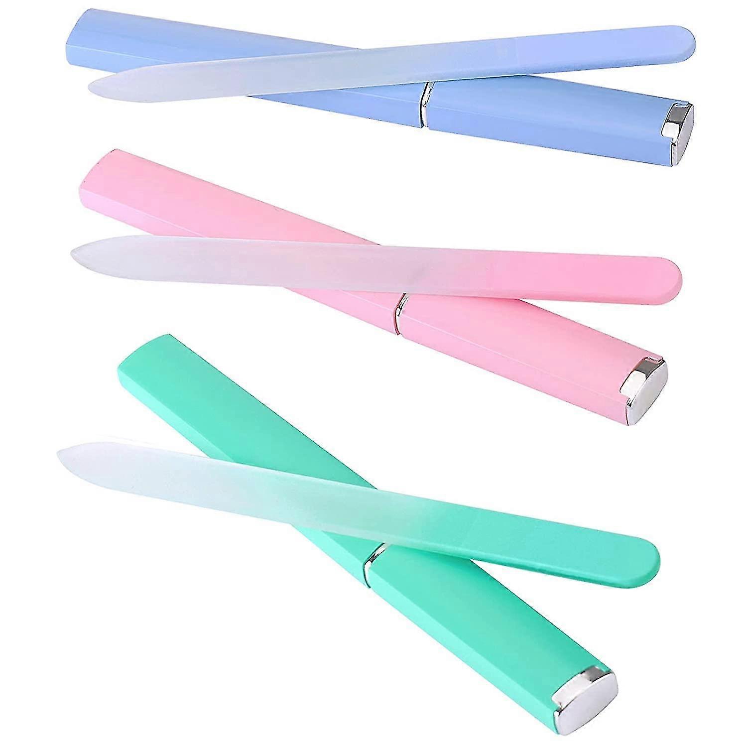3 Pack Crystal Glass Nail File With Case, Fingernail Files