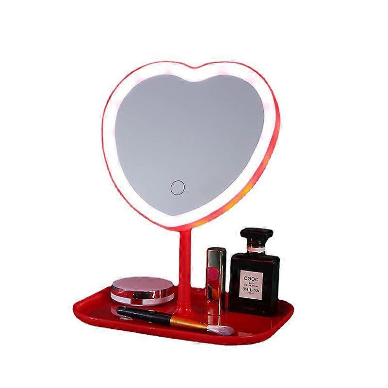 Heart Makeup Vanity Mirror with LED Lights,Red,Three Co IPM