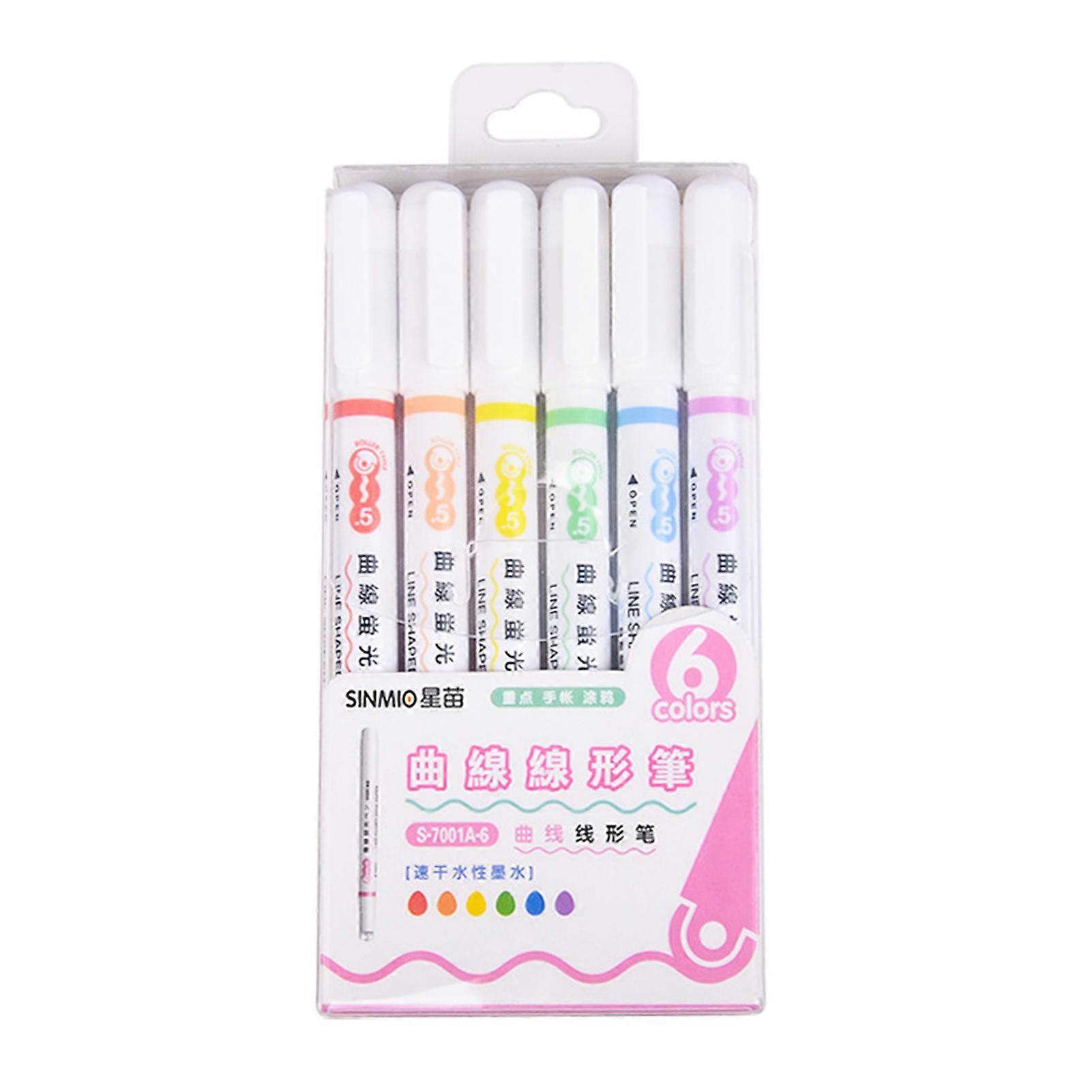 6PCS Fluorescent Marker Pen with 6 Different Color Highlighters for Writing Diaries Letters Cards