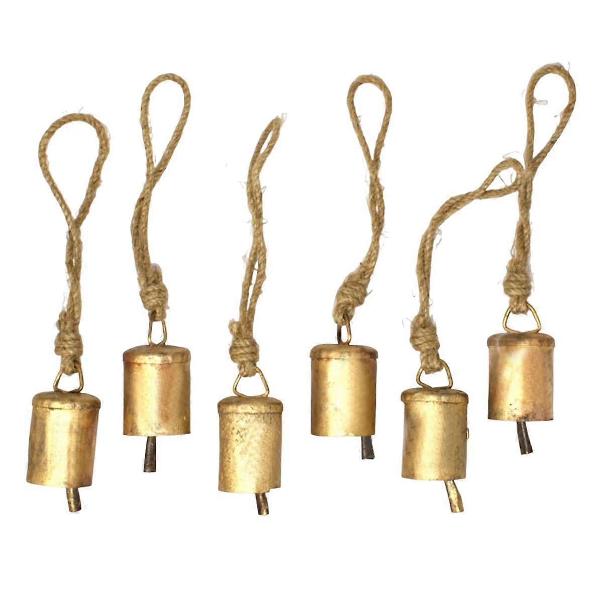 6 Pcs Vintage Hanging Bells,Metal Handmade Cow Bells Decoration with Rope for Christmas or Any Cele