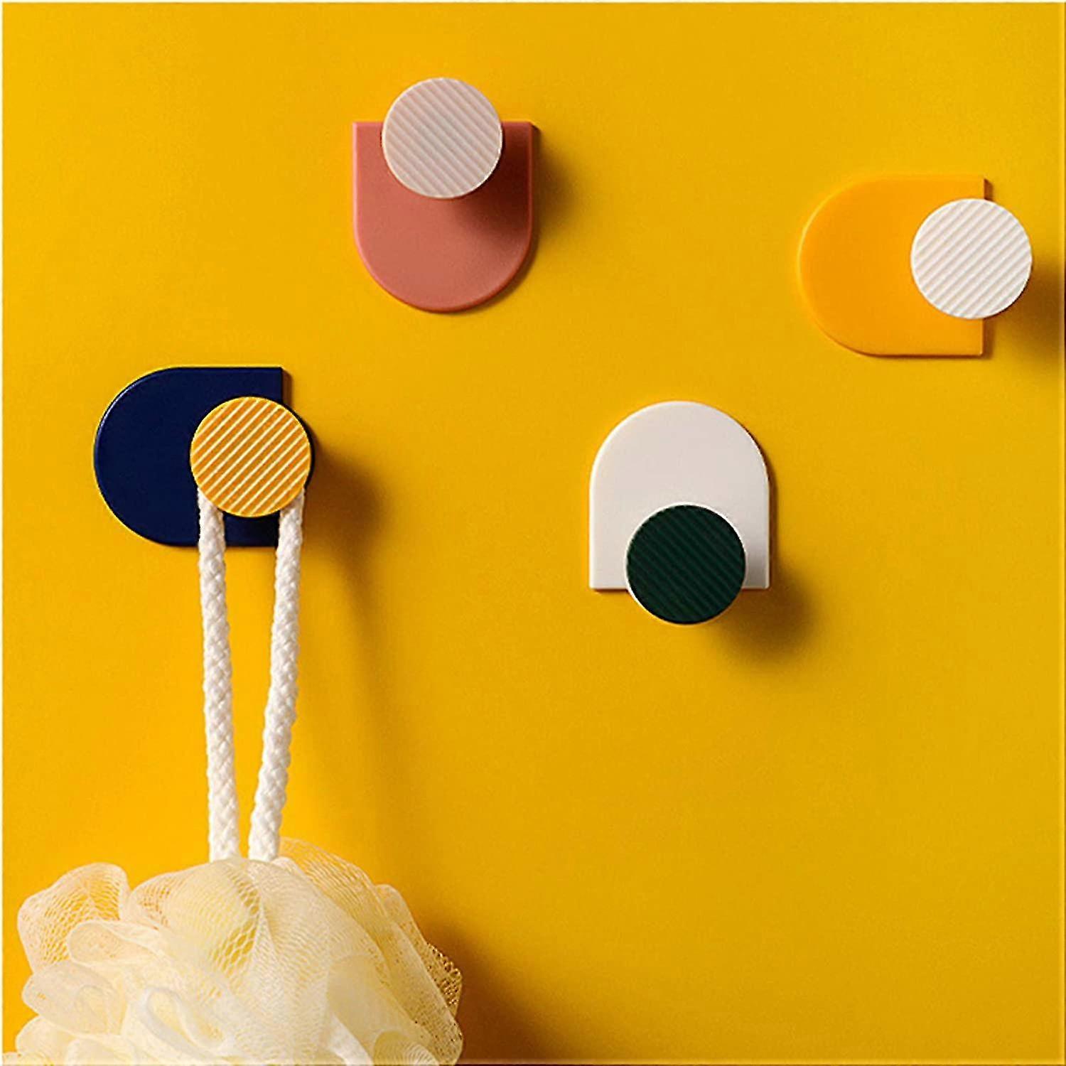 Adhesive Wall Hooks, 4 Packs Utility Waterproof Geometric Hook Heavy Duty Wall Hangers