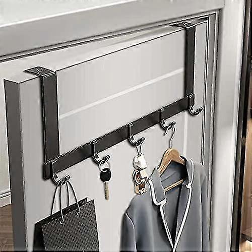 2pcs Hanging Door Coat Hooks Black With 5 Hooks - Coat Hooks Over Door No Drilling - Door Hook Rack For Children's Rooms, Bedrooms And Anywhere Else W