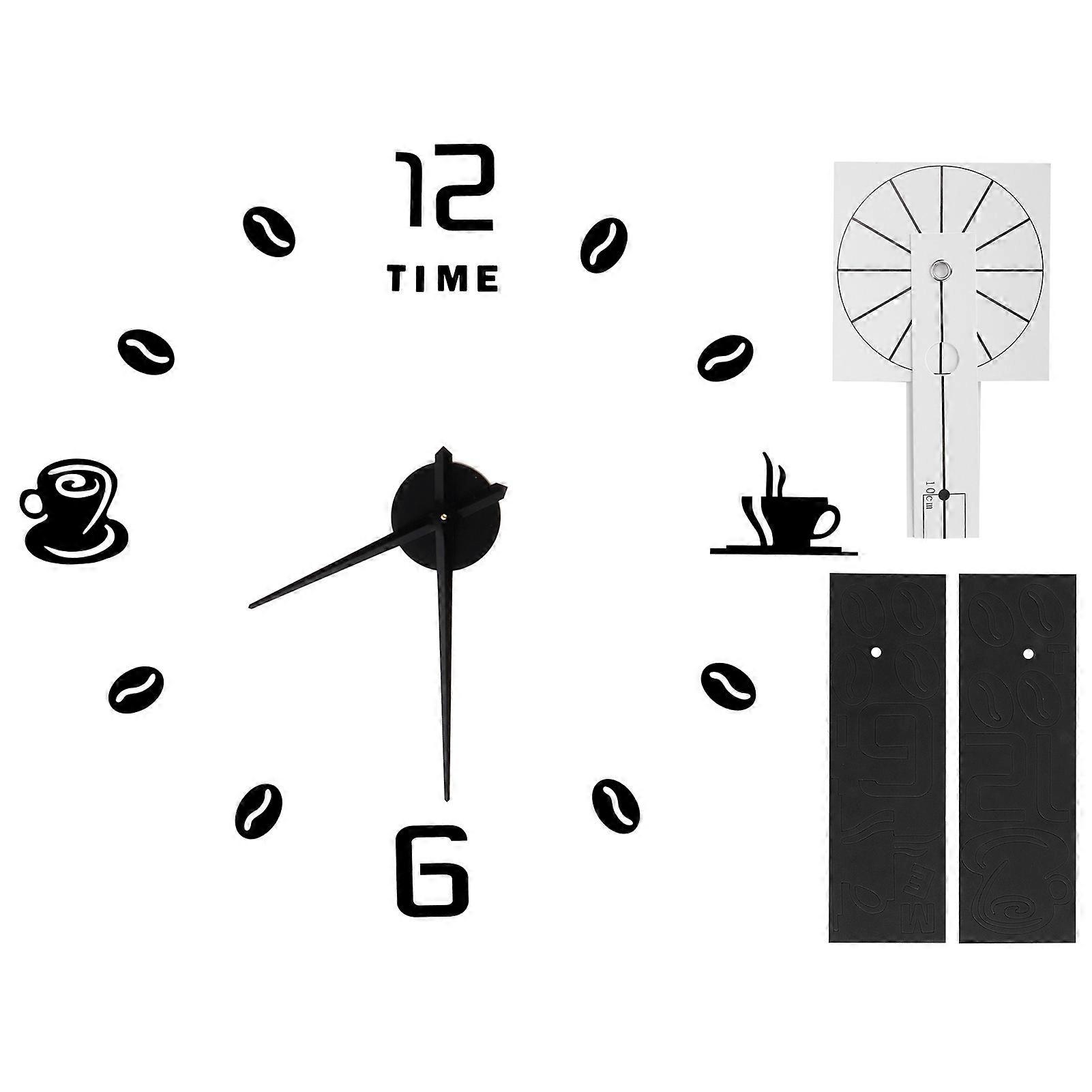 Extra-Large Creative Wall Clock DIY Wall Clock Mirror Wall Sticker Modern Design Black Silent Movement Easy Installation Battery Not Include