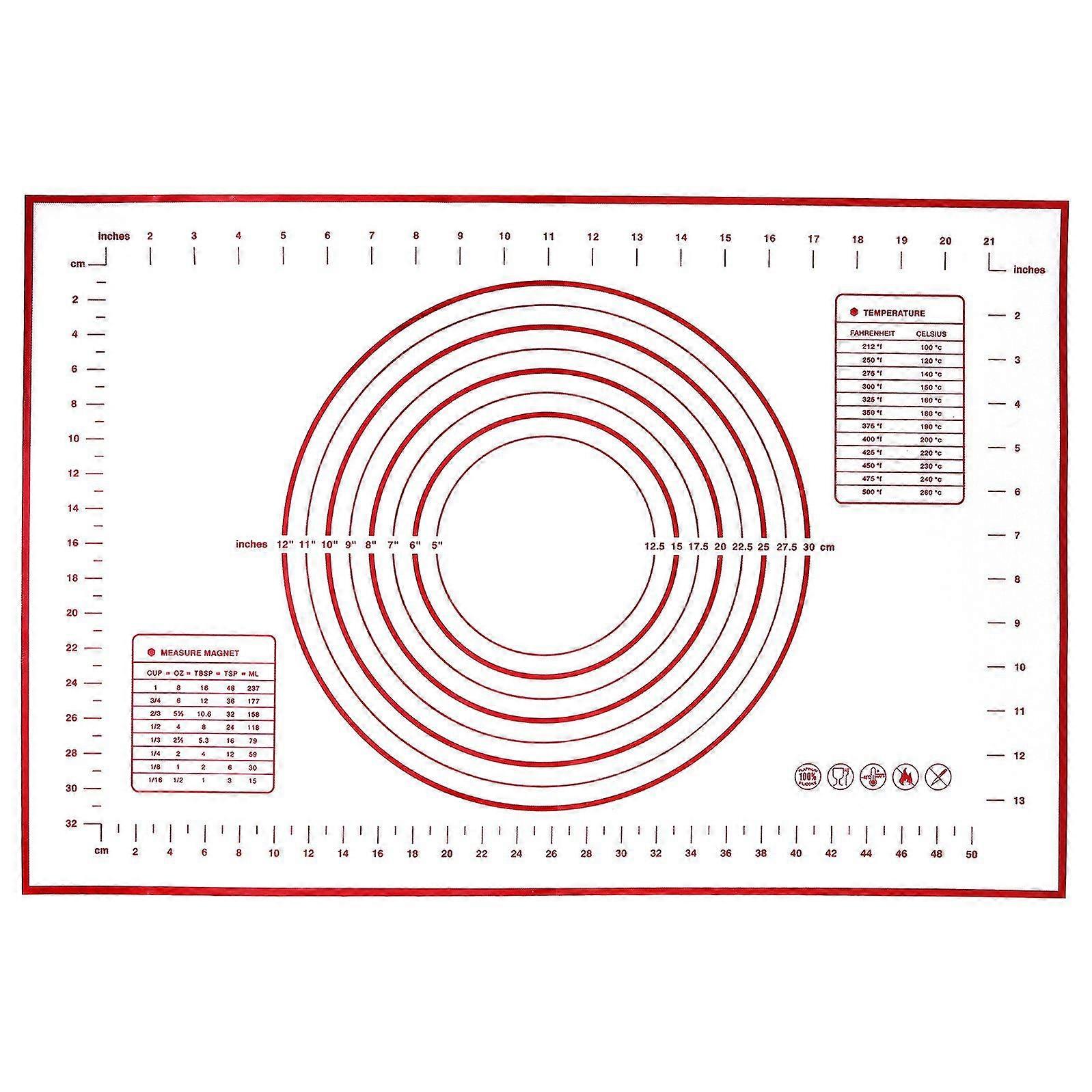 Dww-rolling Baking Mat, Silicone Pastry Cake Pizza Batter Dough Kneading Mat, Waterproof Nonstick Measuring Liner Pad, 24 X 16 Inches (red)