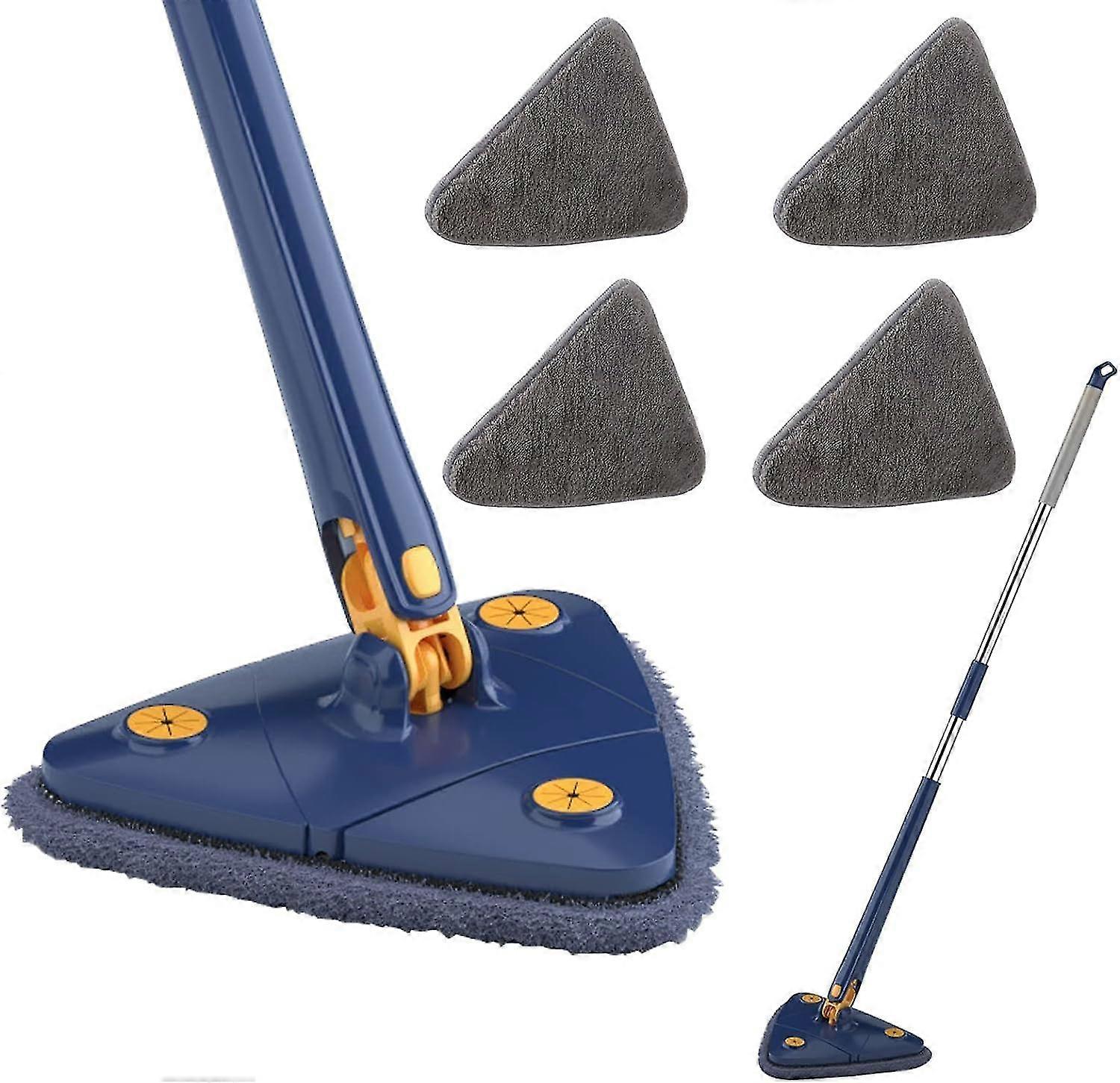 360 Rotating Adjustable Cleaning Mop, Triangular Mop With Automatic Water Compression, For Cleaning Kitchen, Walls, Ceiling, Sofa, Corners (blue + 4 P
