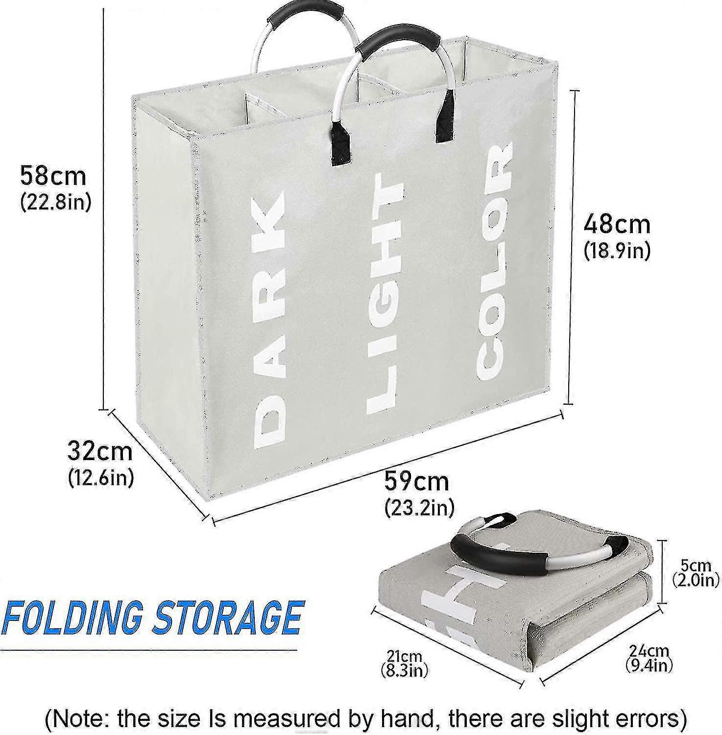 Foldable Laundry Baskets(80l, 60x32x49cm), 3 Compartments With Ring Handle, Large Capacity Laundry B