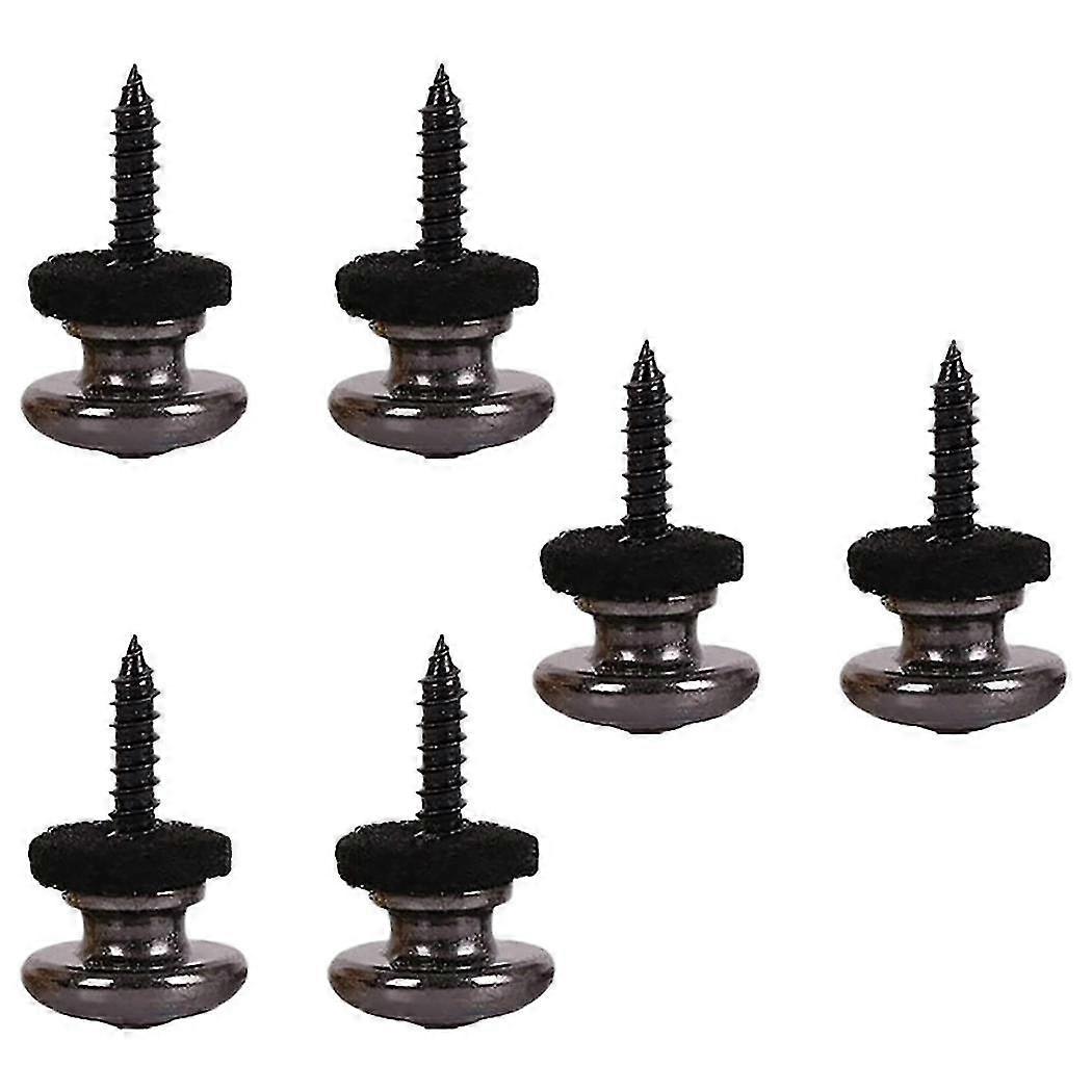 6pcs Wool Copper Guitar Strap Lock Locking Pegs Pins Mushroom Shape End Button Black