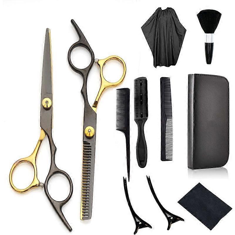 11-Piece Set of Home Hairdressing Scissors Hairdressing Set of Tools Flat Tooth Scissors Thinning Scissors