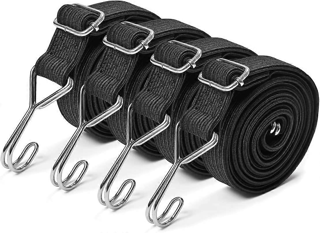 Bungee Cords with Hooks, 4 Pack 2M Heavy Duty Extra Strong Rubber Elastic Straps Adjustable Flat Elasticity Rope Set with Metal Buckle for Bike Luggag