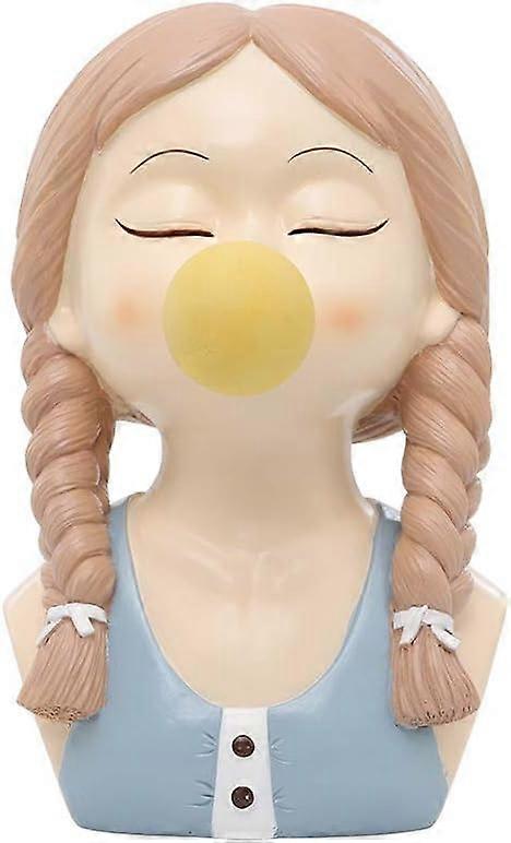 Nordic Bubble Gum Girl Ornamento Arte Ritratto Scultura Testa In Resina