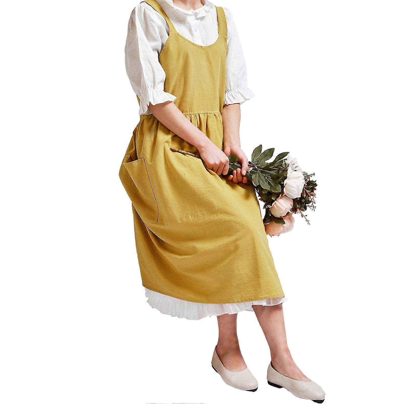 Unisex Apron Stylish Cross-Back Apron Comfortable Long Artistic Apron for Home Kitchen Salon Cafe Garden Work KAESI