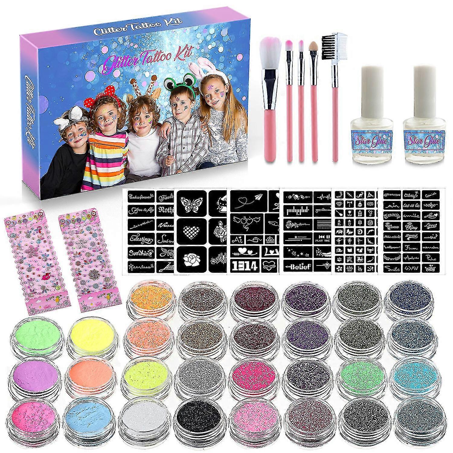 30 لون الوشم بريق مجموعة المرحلة حزب ماكياج الفلورسنت بريق مؤقت بريق الوشم مجموعة