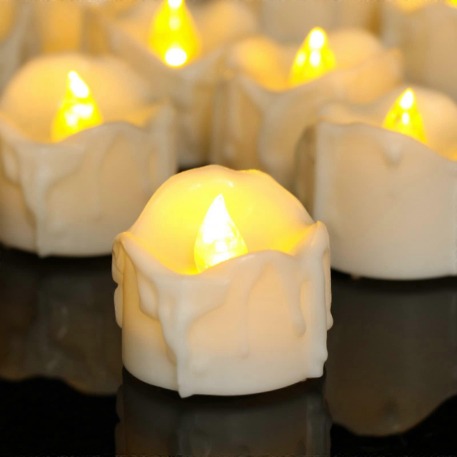Pack of 12 Flameless Battery Operated LED Candles, Electric Flickering Tea Lights with Timer, 6 Hours On and 18 Hours Off Cycle - [Warm White]