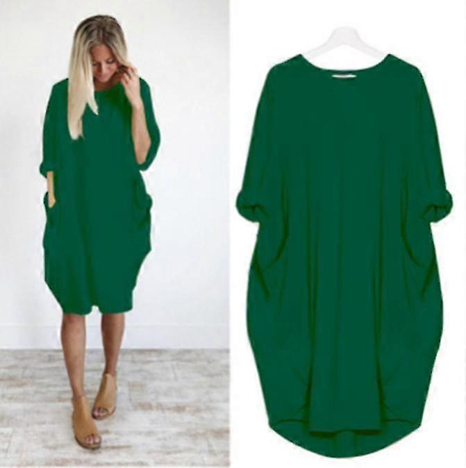Womens Long Sleeve Loose Pocket Oversize Tunic Dress