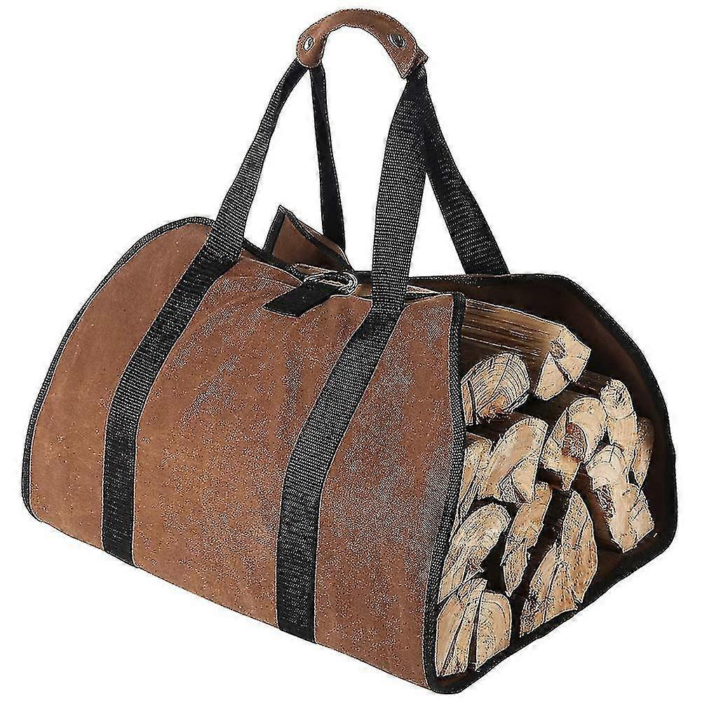 Large Canvas Log Carrier Bag, 38"x18heavy Duty Waxed Fireplace Firewood Tote Bag For Indoor Wood