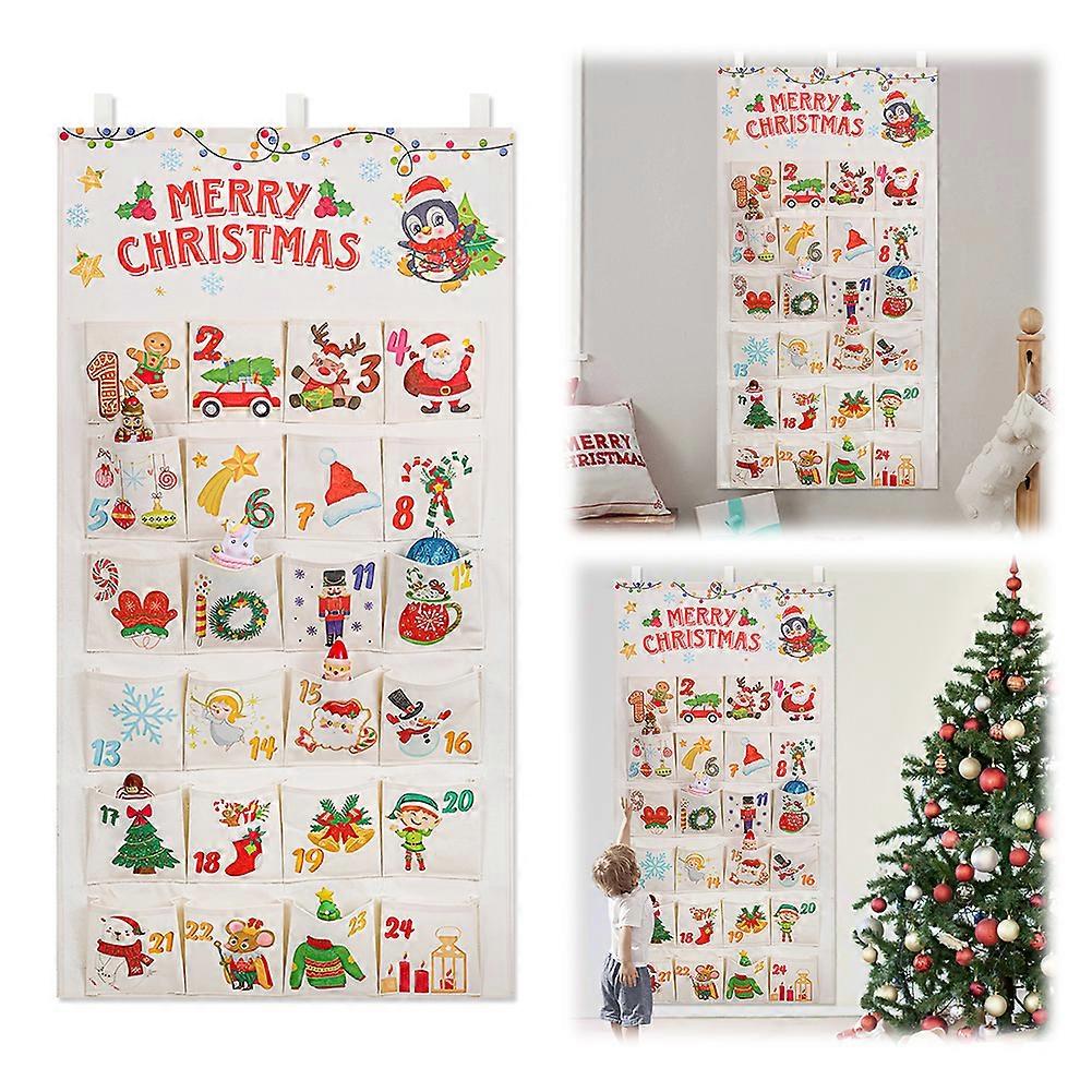 Fabric Christmas Advent Calendar Christmas Countdown Calendar Reusable Xmas Wall Decoration with 24 Pockets Xmas Party Favors