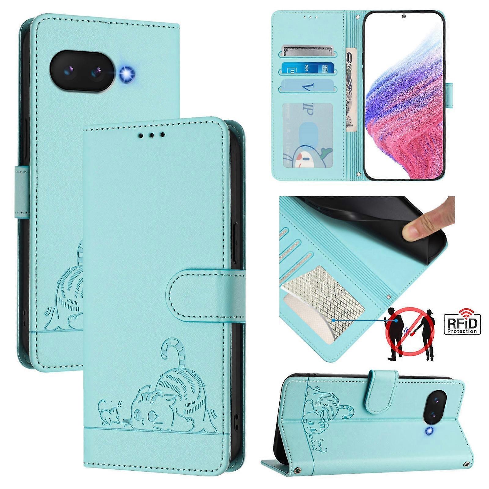Cat Rat Embossed RFID PU Case pour Google Pixel 9a