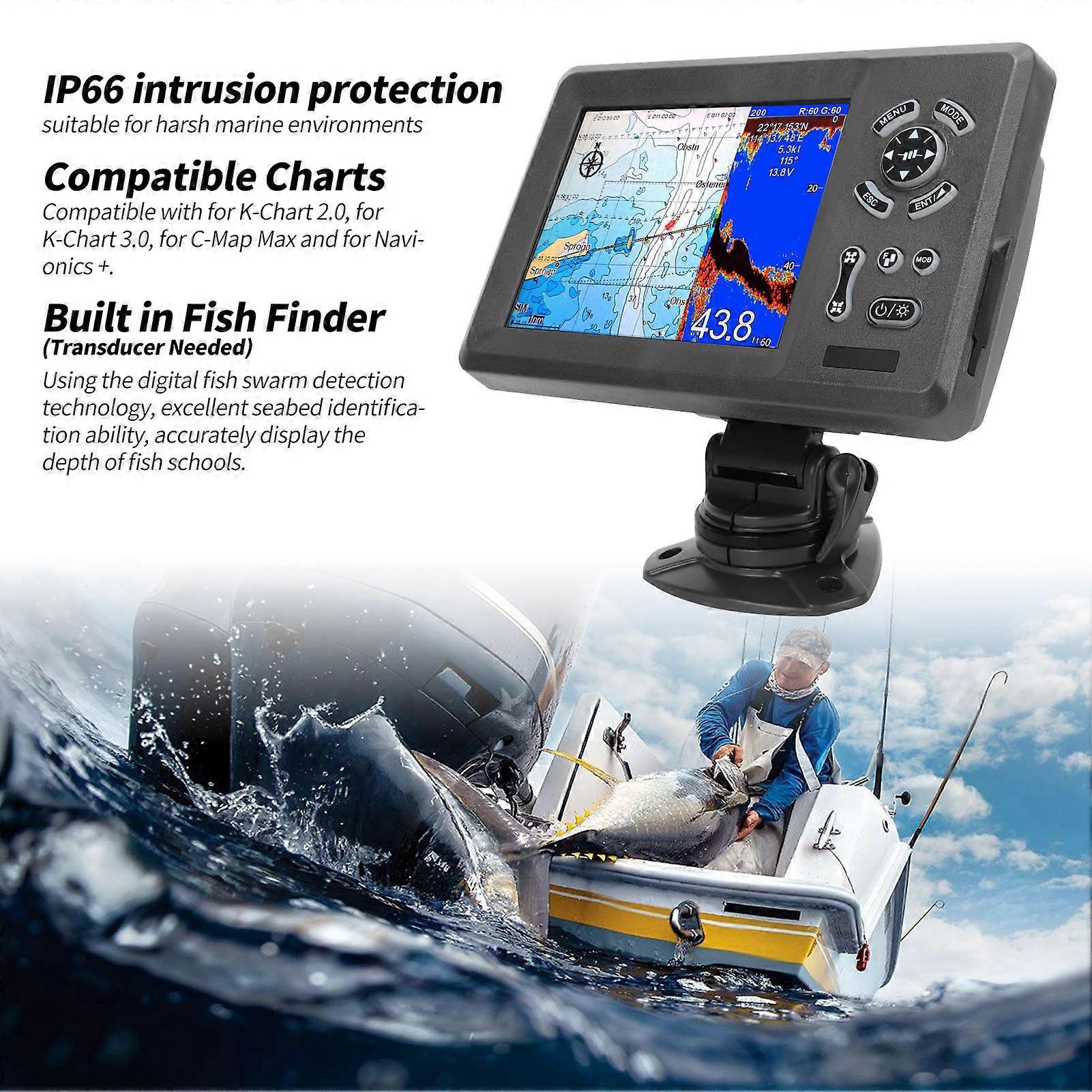 7in Marine Plotter Built in Fish Finder Colored LCD Display Split Screen IP66 Protection Boat Navigation Locator
