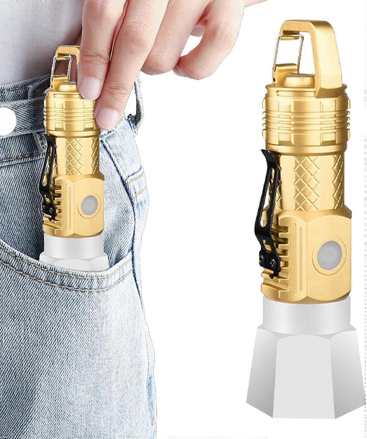 Camping Flashlight, Flashlights | Waterproof Portable Flashlight - Small Flashlight with Hook, Adjustable USB Portable Flashlight for Climbing, Night 