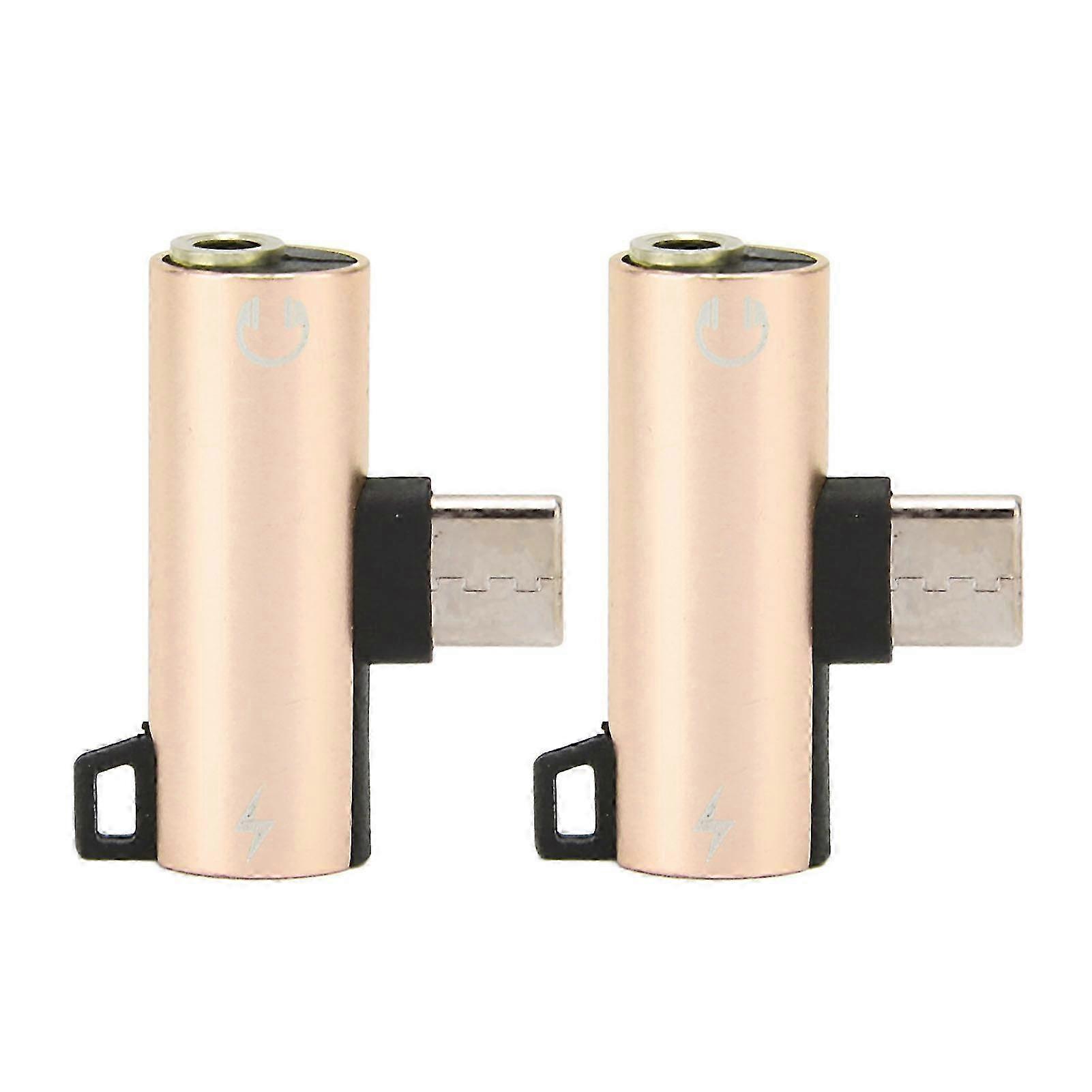 2Pcs USB C to 3.5mm Audio Adapter 2 in 1 Type C 3.5mm Listening Music While Charging Durable ABS USB C to Audio Jack Gold