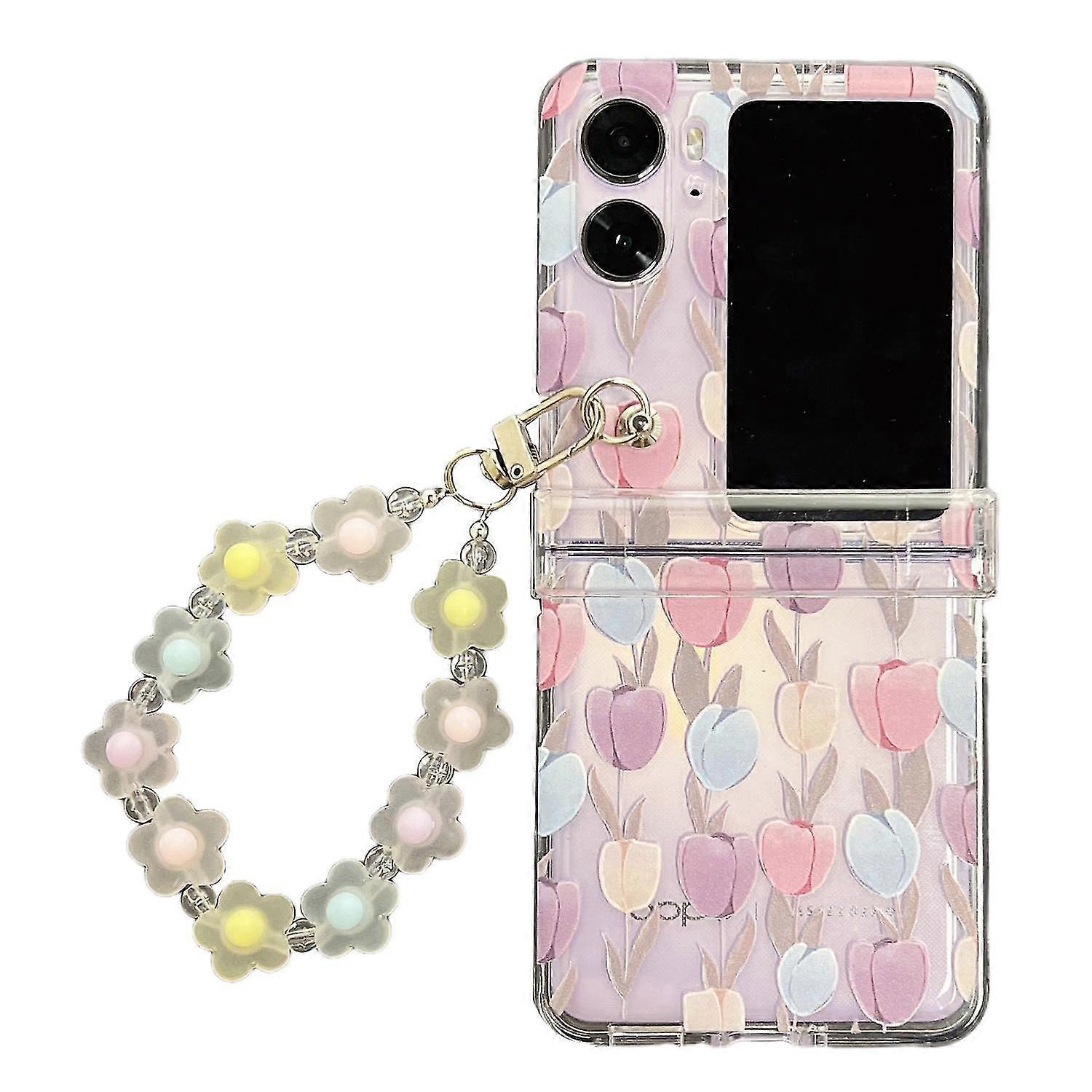 Pattern Printing Phone Case for Oppo Find N2 Flip 5G, Hard PC Phone Cover with Hand Strap