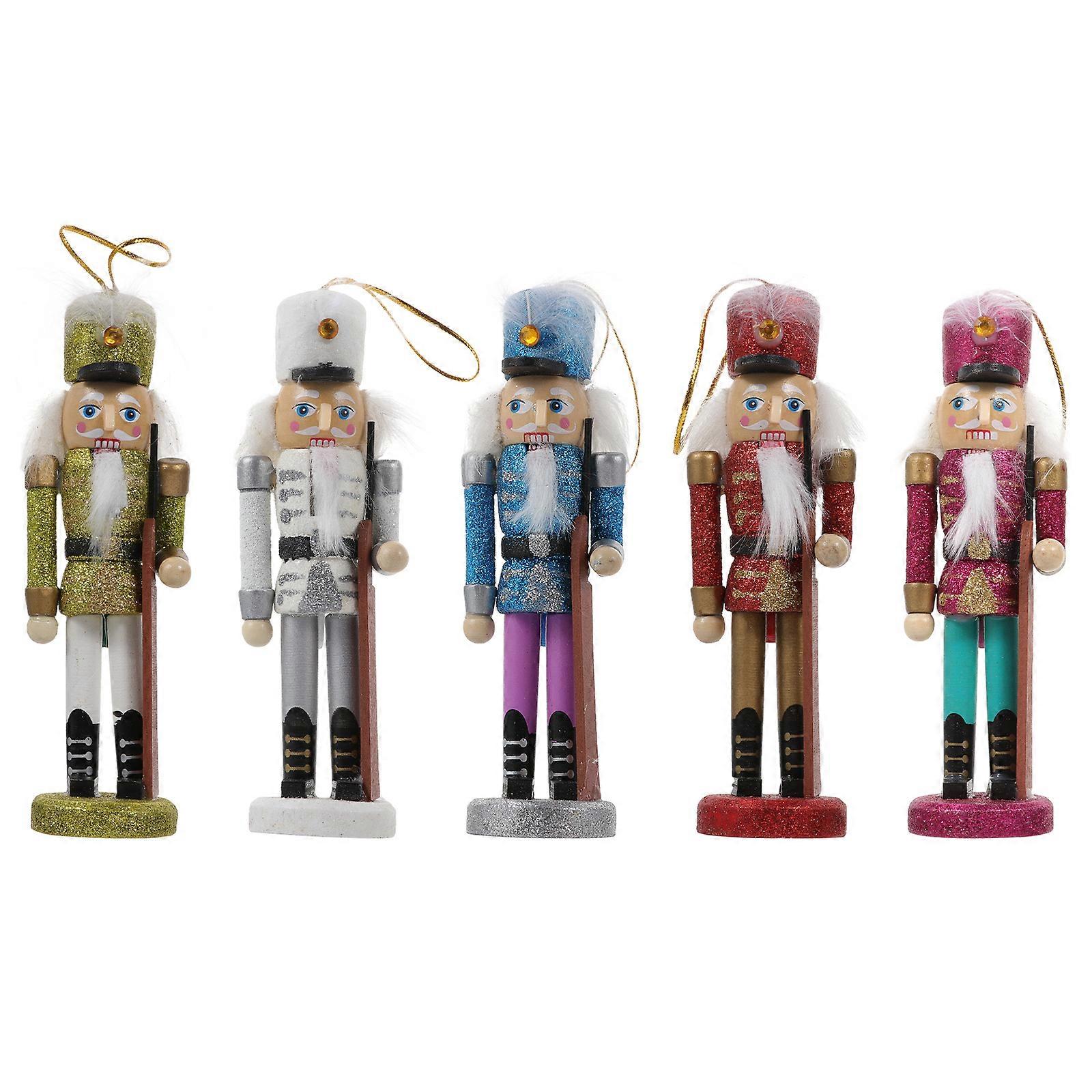 5Pcs Wooden Dolls Nutcracker Hanging Pendants Christmas Nutcracker Crafts