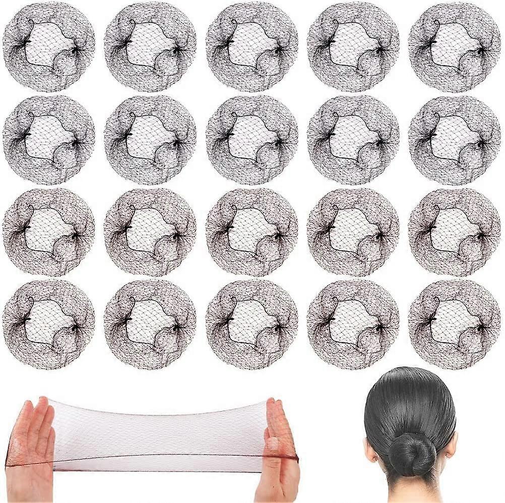 20 Pcs Hair Nets, Black Invisible Hair Bun Net Elastic Edge Mesh for Dancer and Nurse