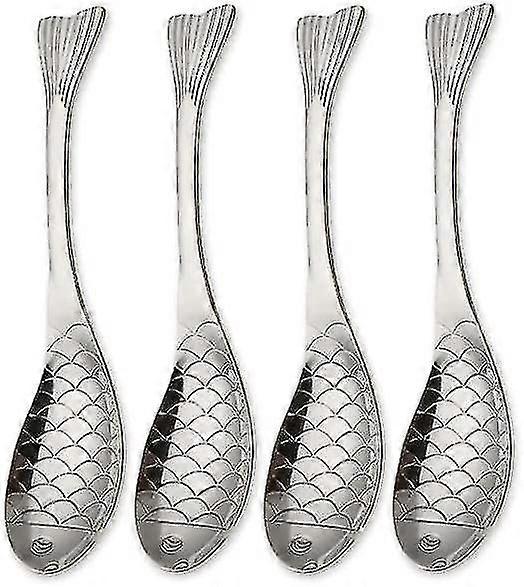 6.7" Creative (fish) Spoons,non-magnetic (set Of 4,silver)