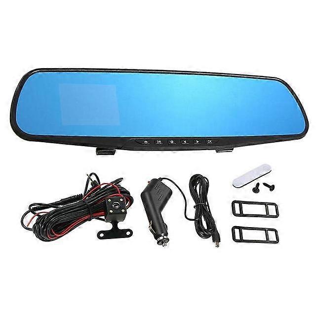 4.3" 170 Car Driving Recorder LCD Display Ultra Wide Angle Front Rear Camera Rear View Mirror Dual Lens Driving Recorder