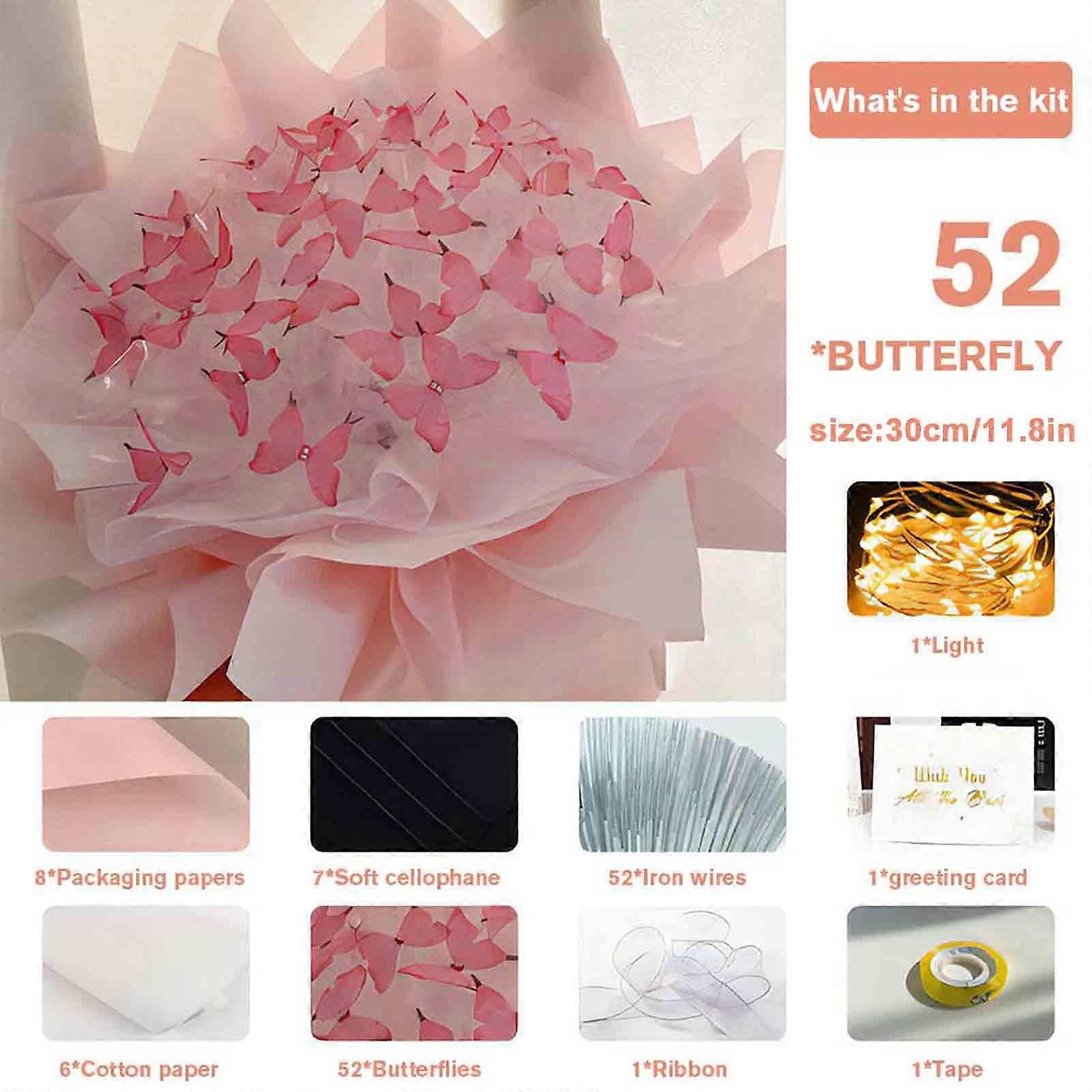Artificial Flowers, DIY Flower Art Craft Kit, 33/52pcs Butterfly Flower Bouquets with LED String Lights