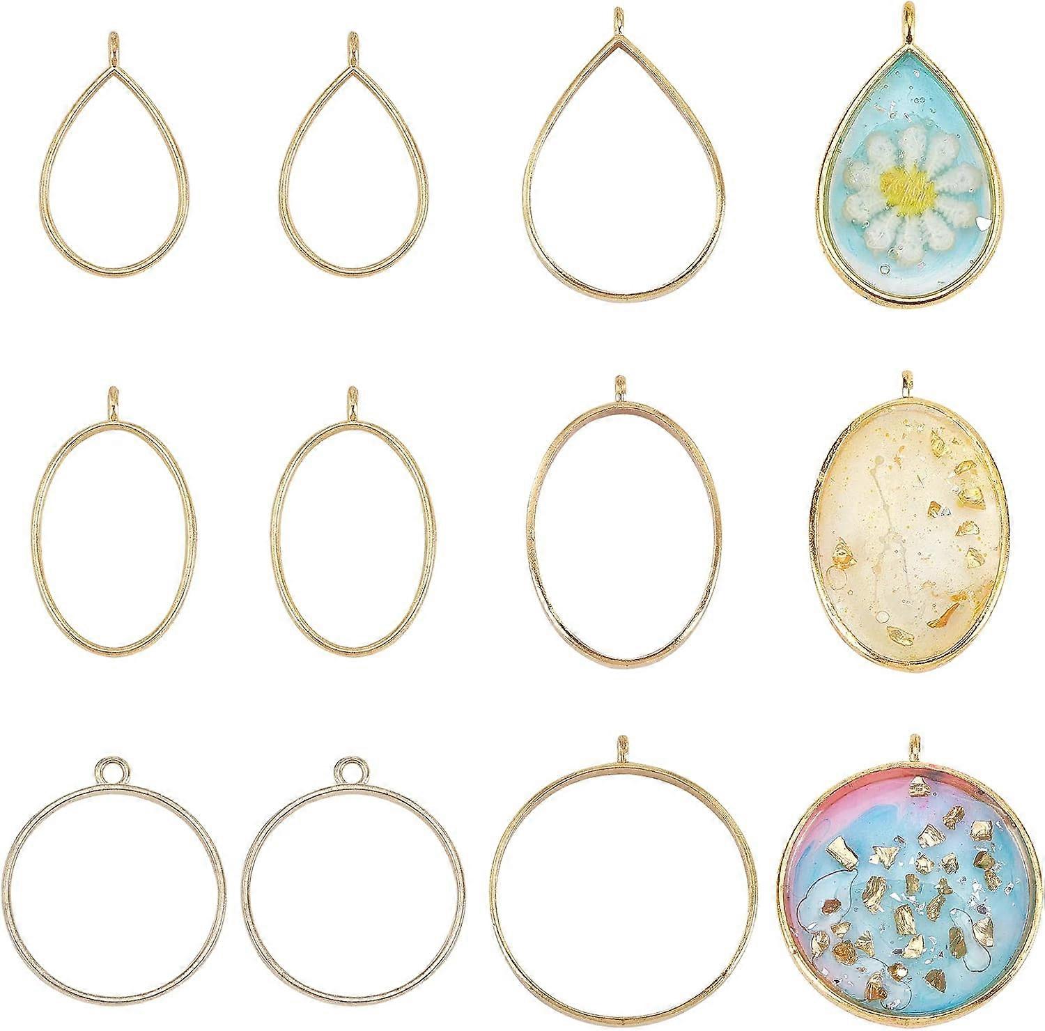 30Pcs Gold Color Round Open Back Bezel Round Frame Pendants Bezel Charms Open Back Frame with 1 Loop for Jewelry Making Pressed Flower DIY Crafts Supp