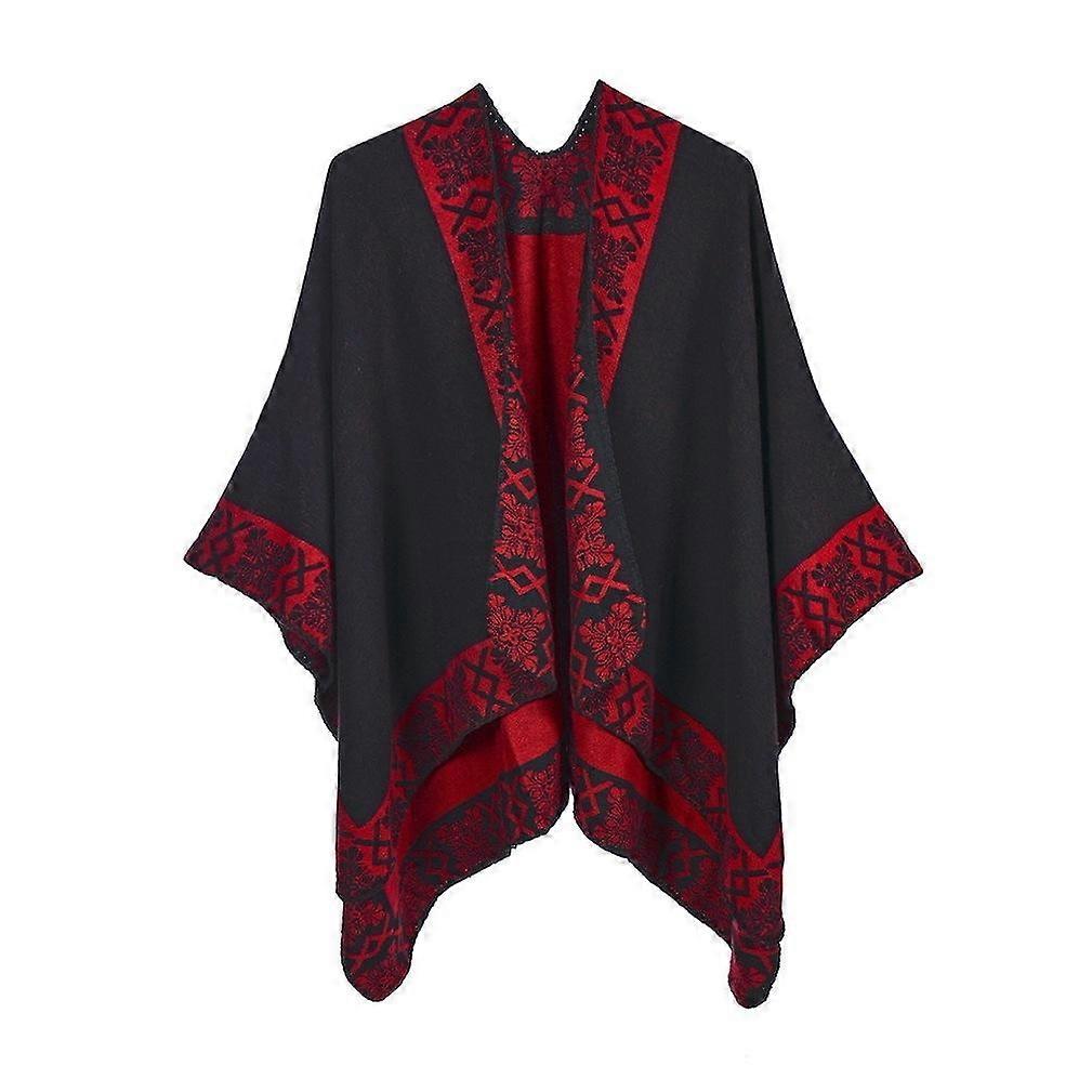 Fringed Hem Pashmina Shawl Wrap Dual Sided Jacquard Poncho Open Front Cape for Lady