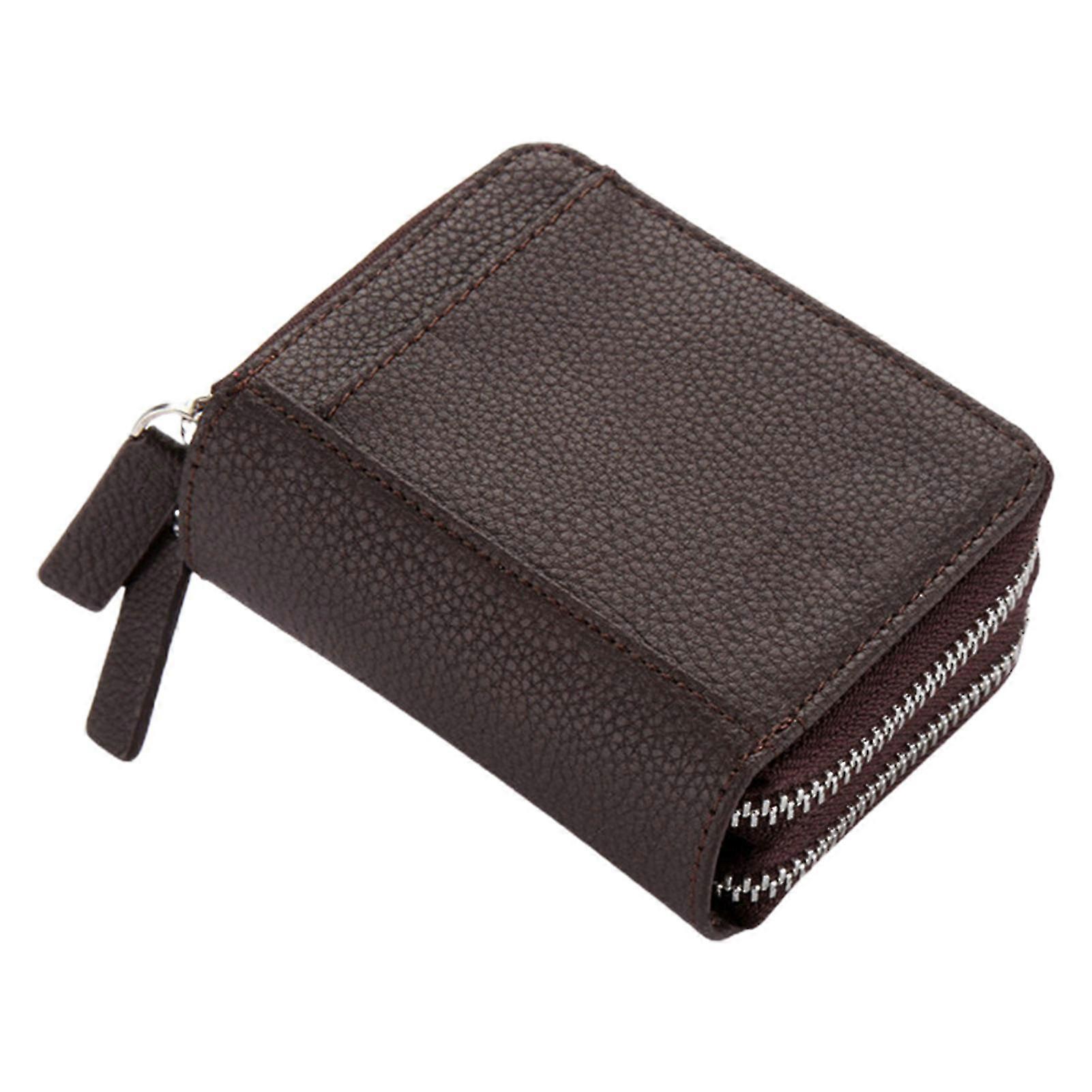Pu Leather Card Holder With Multi Compartment Double Zipper Portable Wallet