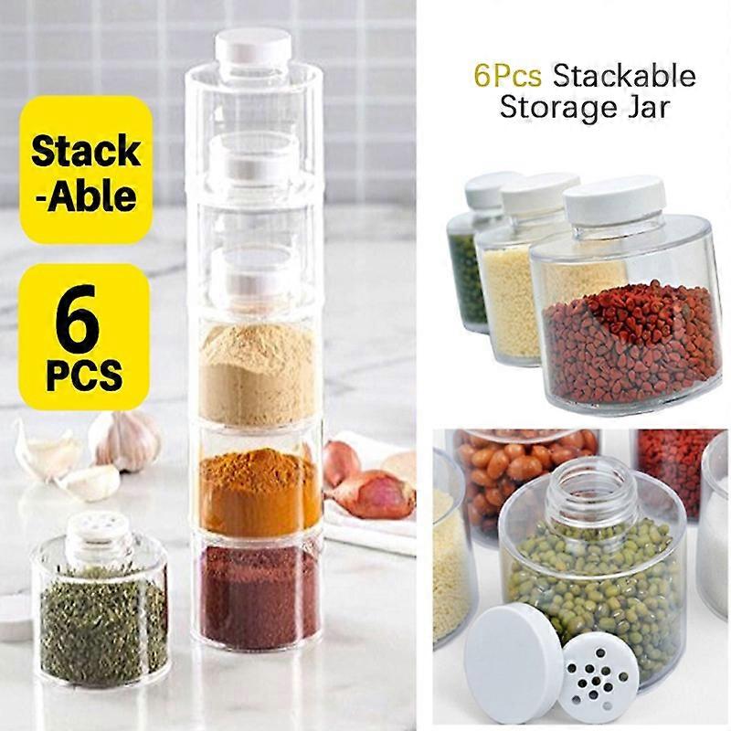 6Pcs Stackable Storage Jar Spice Storage Boxes Transparent Spice Tower Racks