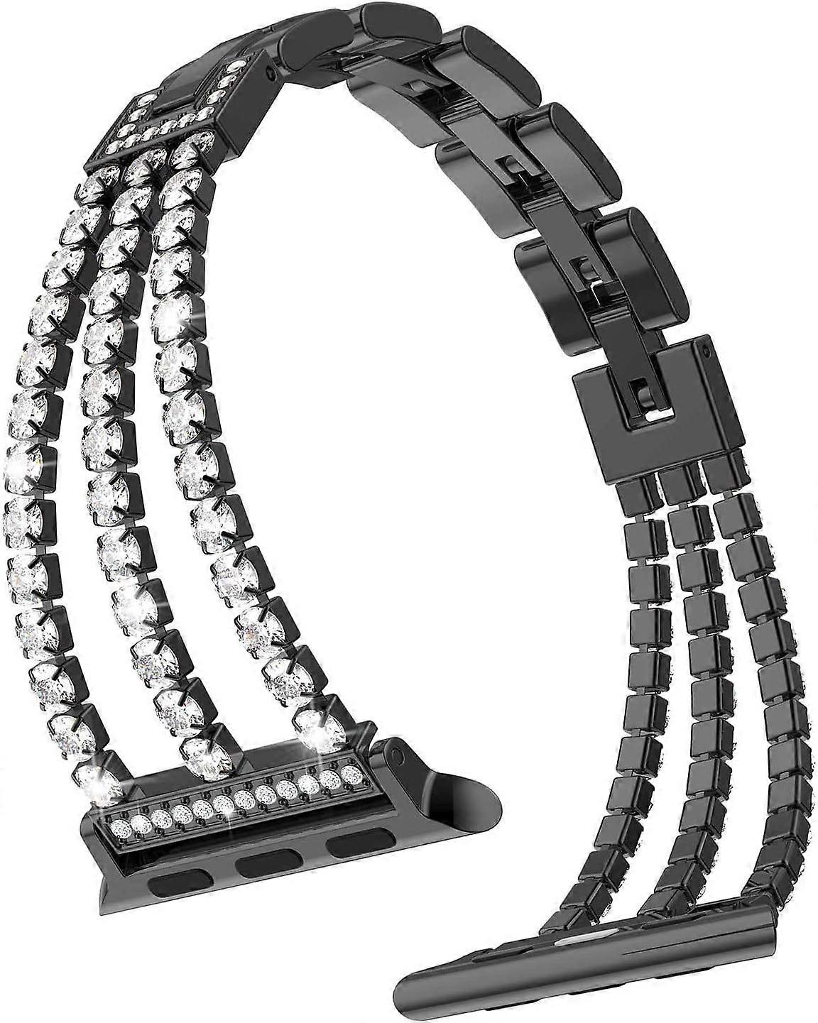 Black - Band Compatible with Apple Watch 38mm 40mm Shiny Stainless Steel Strap for iWatch 7 Series, SE 6 Series 5 4 3 2 1