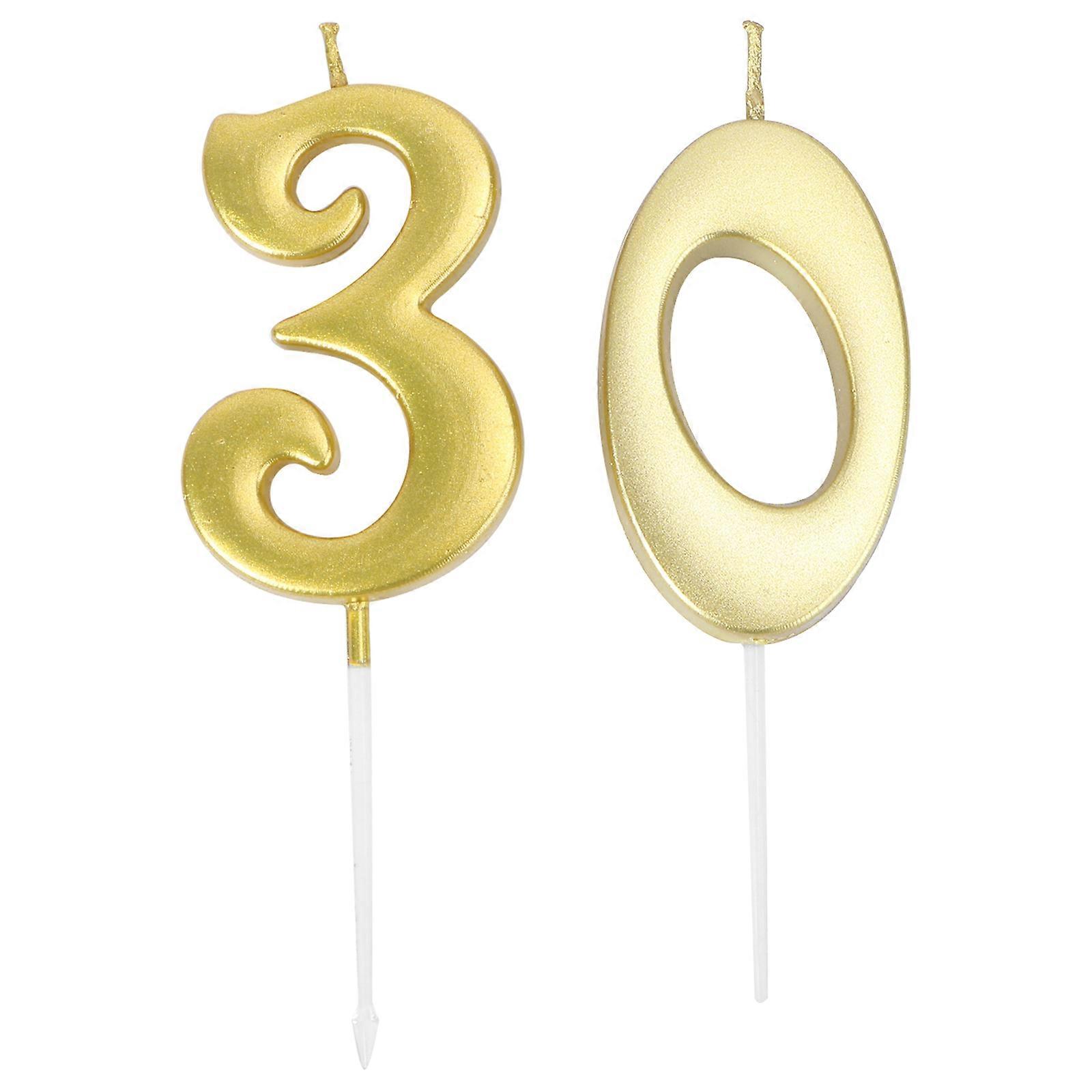 2kpl 30 syntymäpäiväkynttilän numero koristelu Bithday Cake Topper kynttilät Juhlatarvikkeet (numero 3+0, kultainen)