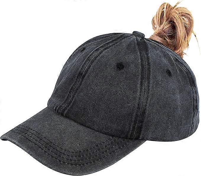 Ponytail Baseball Hat Distressed Retro Washed Womens Twill
