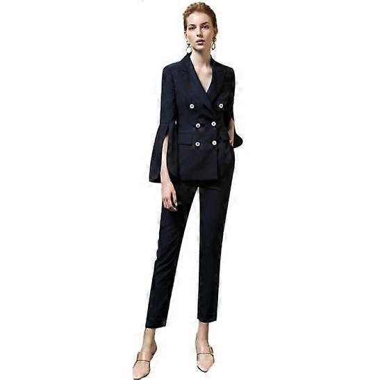 Women Slim Jacket Blazer Double Breasted Formal Notch Lapel Suit