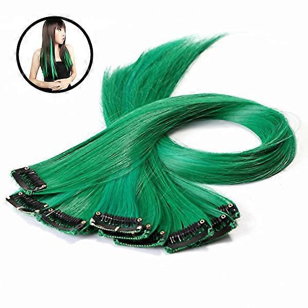 10pcs Coloré Surligner Synthétique Clip sur dans les Extensions de cheveux (Vert)
