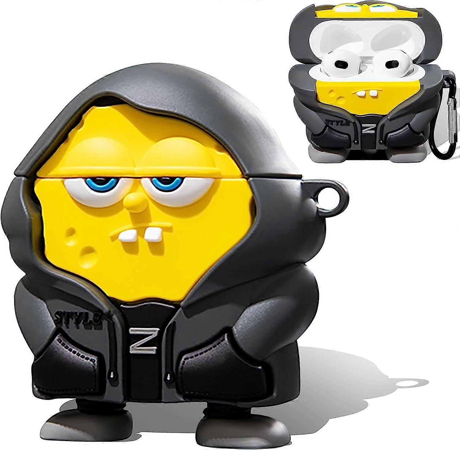 مضحك شخصية الكرتون لطيف Airpod حالة الجيل الثالث مع سلسلة المفاتيح ، المضادة للسقوط حالة سيليكون ناعمة للنساء والرجال (أصفر)