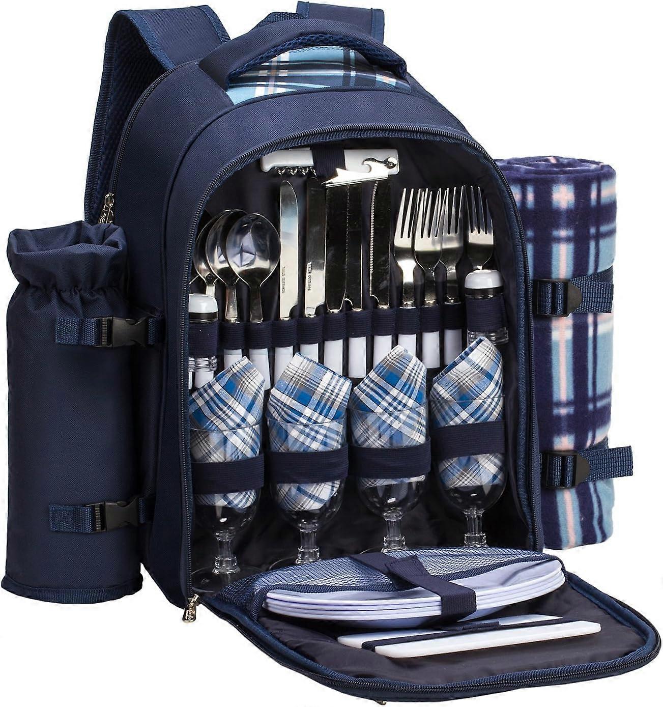 New product,walker Picnic Backpack Set for 4 with Cooler Compartment,Detachable Bottle/Wine Holder Including Large Picnic Blanket(45"x 53") for Picnic