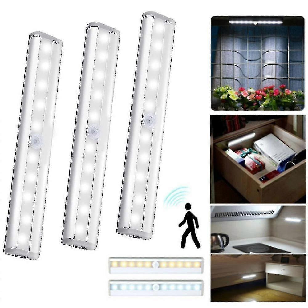 3-Pack 10 LED Wireless PIR Motion Sensor Led Night Light Closet Light Emergency Lighting