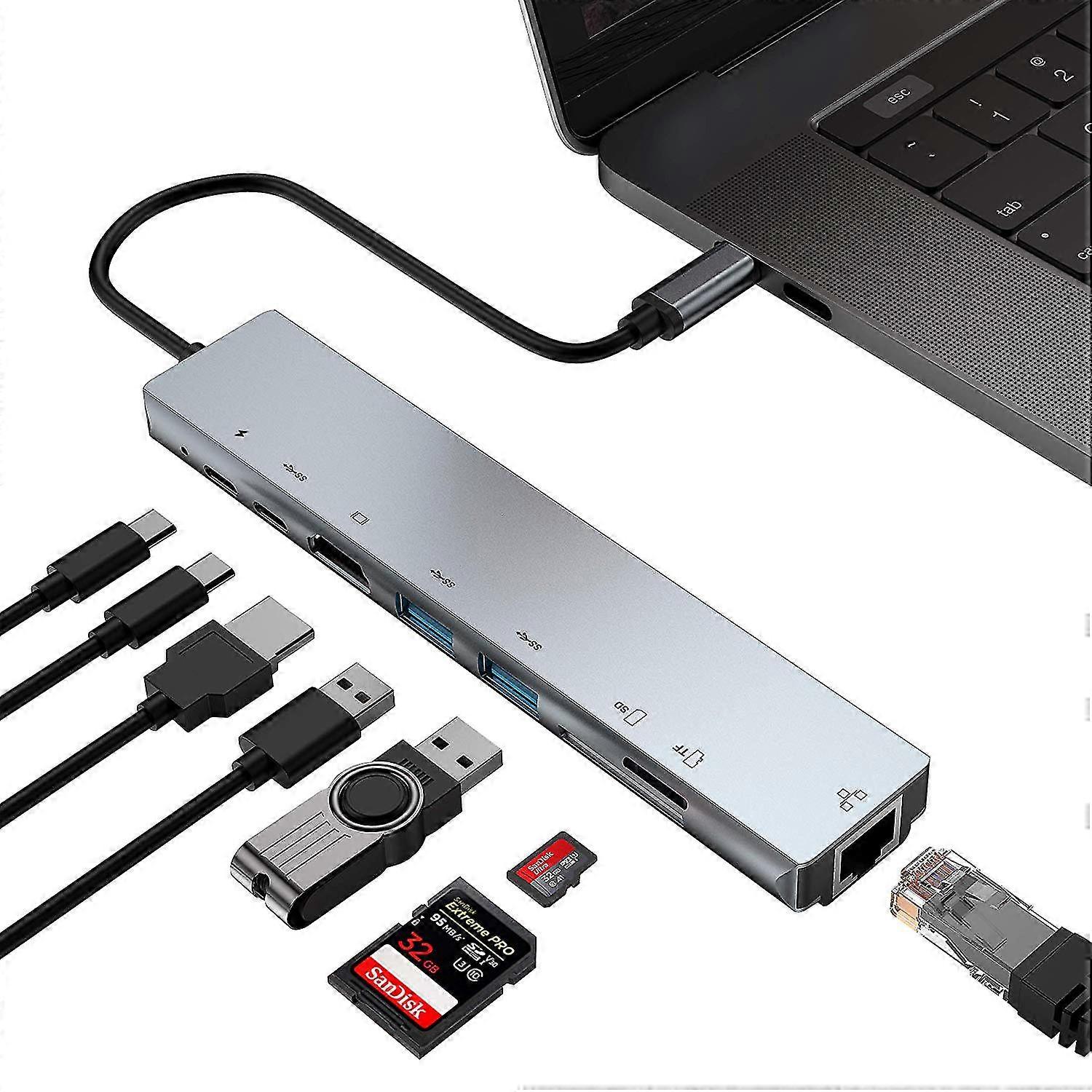 Type-c To Hdmi8 In 1 Docking Station To Hdmi High-definition Usb3.0 Splitter Card Reader Network Card Pd Power Supply