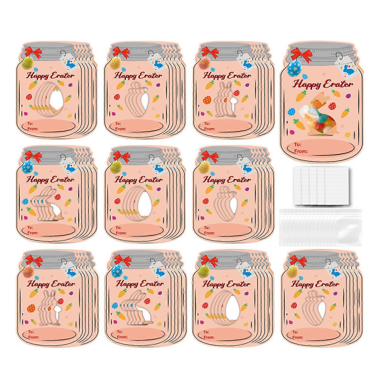 24Pcs/Set Easter Party Card with Bags Adhesive Tapes Cartoon Bunny Egg Pattern Exchange Greeting Card Classroom Party Favor