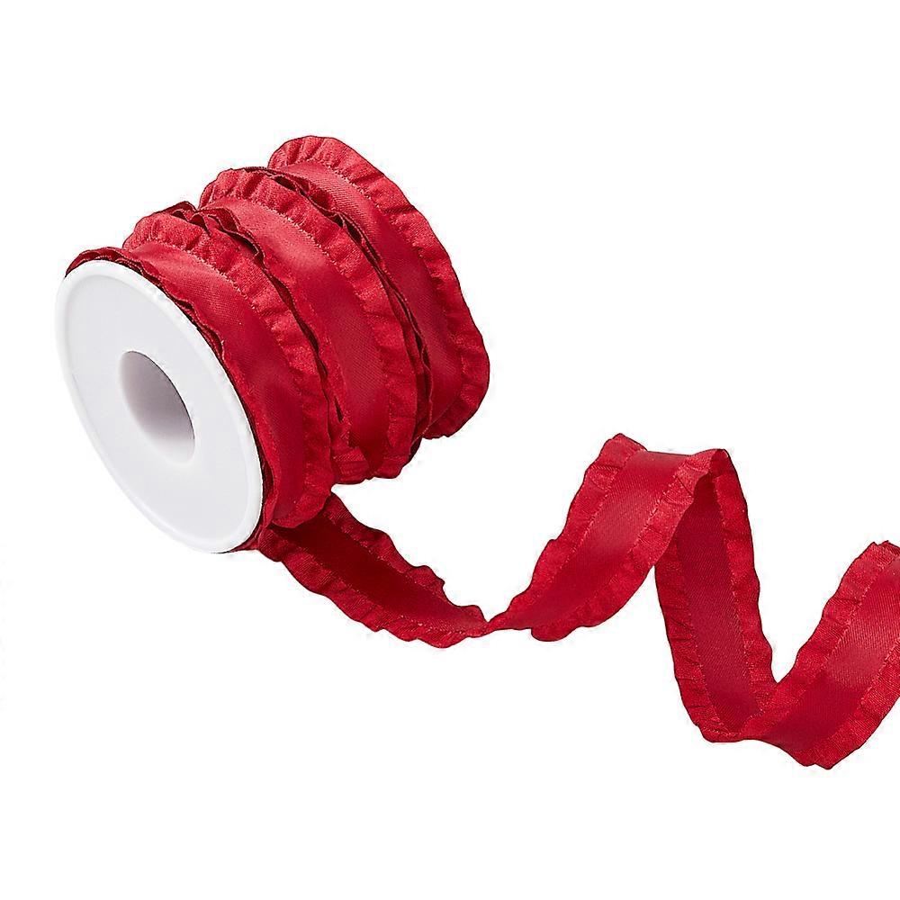 10 Yards Polyester Pleated Edged Ribbon for Clothing Decoration Bowknot Making with 1Pc Plastic Empty Spools for Wire Dark Red 7/8 inch(22mm)