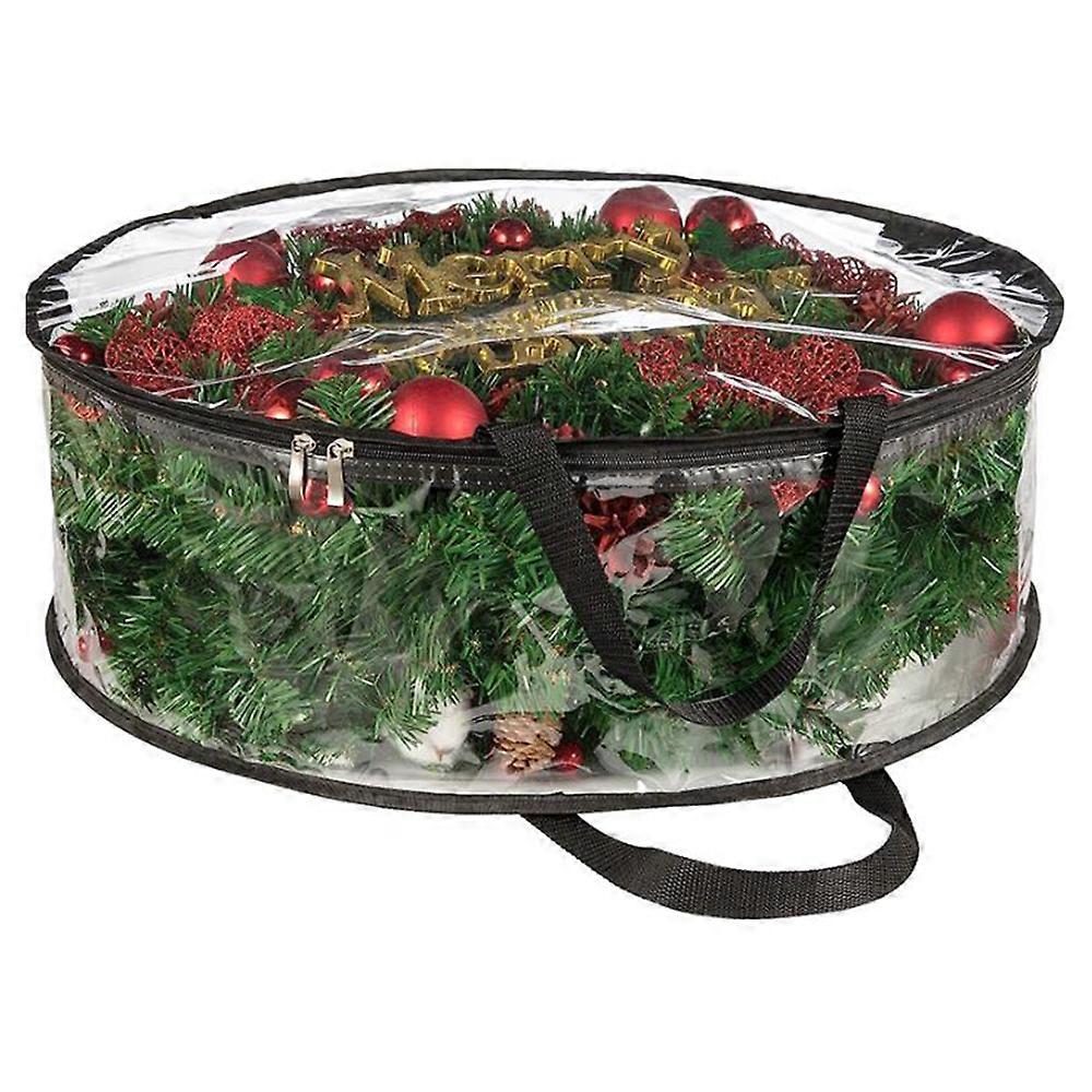 Clear Christmas Xmas Wreath Storage Bag PVC Garland Container with Dual Zippers and Reinforced Handles