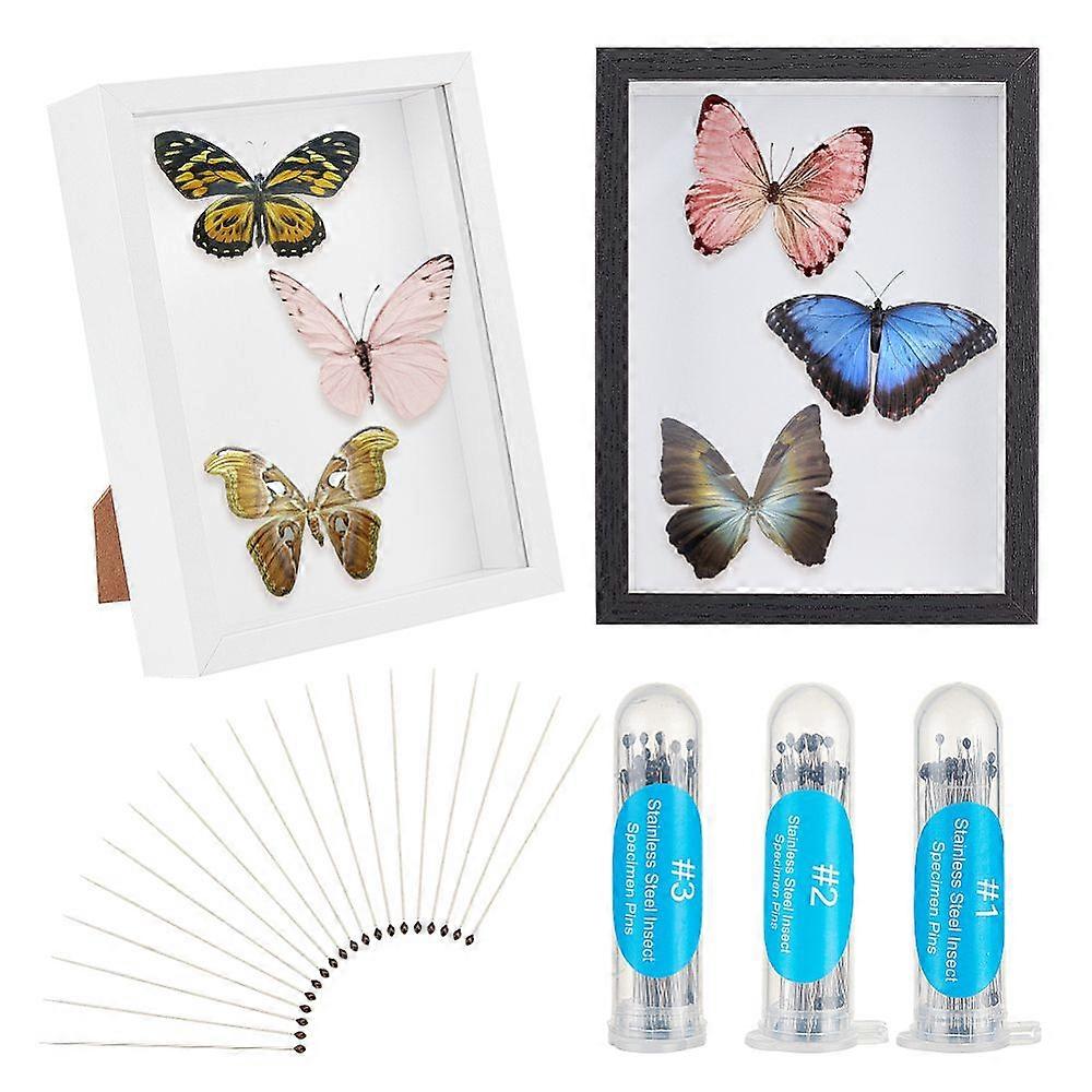 Hollow Three-Dimensional Wood Photo Frame Stand with Stainless Steel Head Pins for Dried Flowers Display Mixed Color Frame: 217x166x45mm 2pcs; Pins: 4