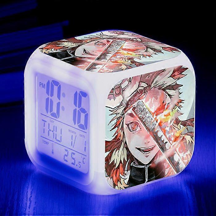 Anime Ghost Slayer Colorful Alarm Clock LED Square Clock Digital Alarm Clock with Time, Temperature, Alarm, Date