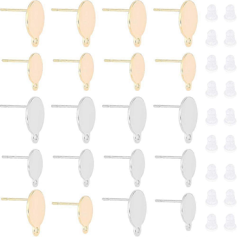 304 Stainless Steel Stud Earring Findings with Loop Flat Plate and Silicone Ear Nuts Flat Round Golden & Stainless Steel Color Ear Stud Components: 40
